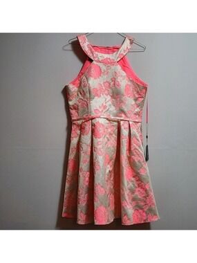 Forever unique london metallic sleeveless floral midi dress color gold & peach